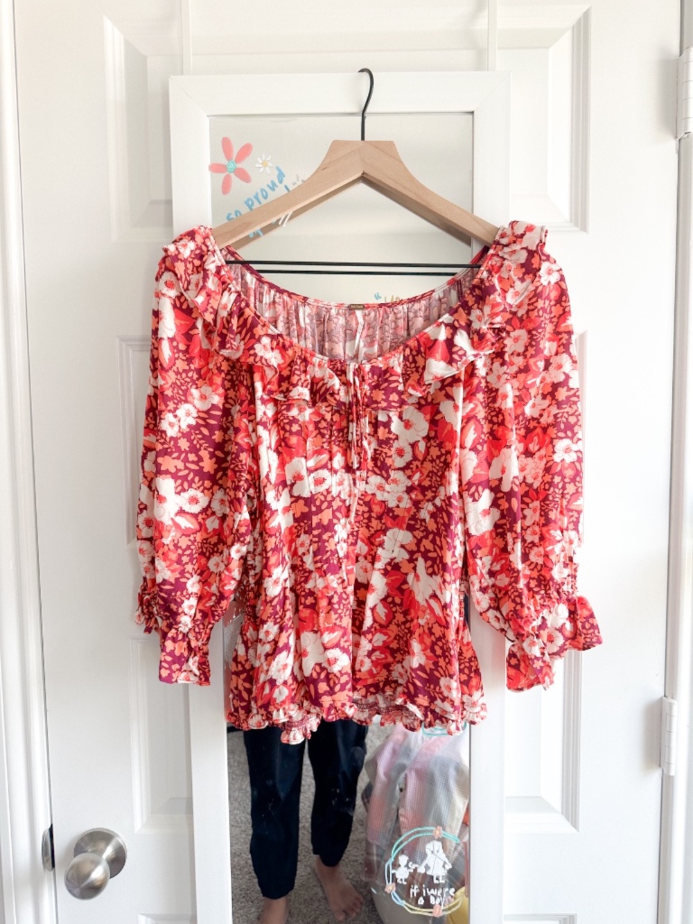 Free People Sweet Memories Floral Ruffle Peasant Blouse S